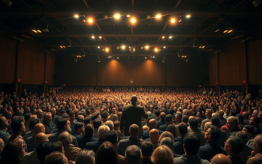 A Vast And Somber Auction Hall, Lit By The Warm Glow Of Overhead Spotlights, Stands As The Backdrop For The Impending Foreclosure Event. In The Foreground, A Sea Of Anxious Bidders, Their Faces Etched With Concern, Gather Around The Auctioneer'S Podium, Ready To Seize The Opportunity Or Bear Witness To The Devastating Loss Of A Family'S Home. The Middle Ground Is Dominated By The Imposing Presence Of The Auctioneer, Their Words Echoing Through The Cavernous Space, Guiding The Proceedings With An Air Of Solemnity. The Overall Atmosphere Conveys A Sense Of Uncertainty, With The Fate Of The Property And Its Occupants Hanging In The Balance, A Poignant Reflection Of The Critical Moments When It May Be Too Late To Stop Foreclosure.