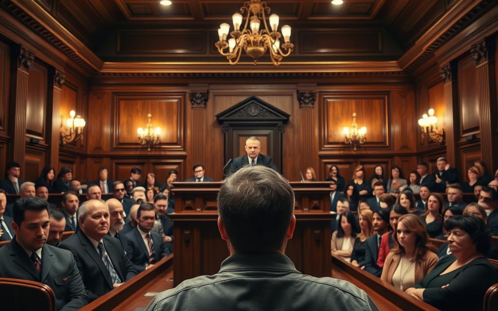 A Stately Courtroom, Its Solemn Grandeur Accentuated By The Harsh Glare Of Overhead Lighting. In The Center, A Stern-Faced Judge Presides, Their Features Etched With A Look Of Contempt As They Pronounce Judgment. Surrounding Them, A Hushed Audience Watches With Bated Breath, The Tension Palpable. The Defendant, Shoulders Hunched, Faces The Judge'S Piercing Gaze, Knowing That The Outcome Of This Show Cause Hearing Could Seal Their Fate. The Scene Is One Of High-Stakes Drama, A Clash Of Authority And The Individual, Where The Fate Of The Accused Hangs In The Balance.